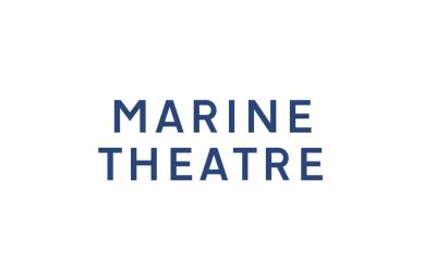 Blue text on white background, Marine Theatre logo