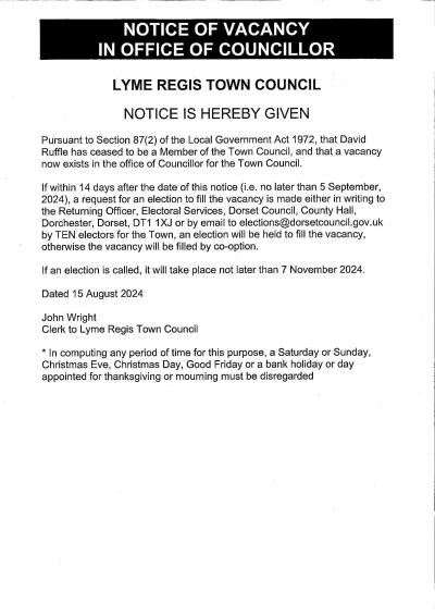 Notice of vacancy given following mayors resignation