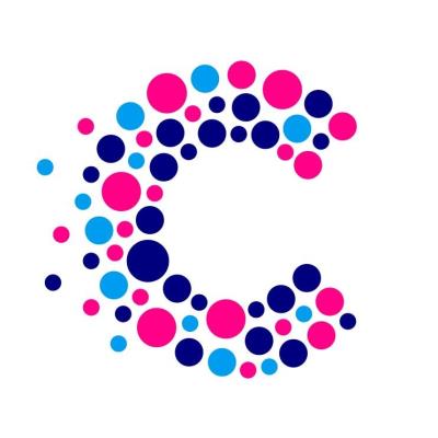 the letter C made up of pink, blue and purple circles for Cancer Research UK logo